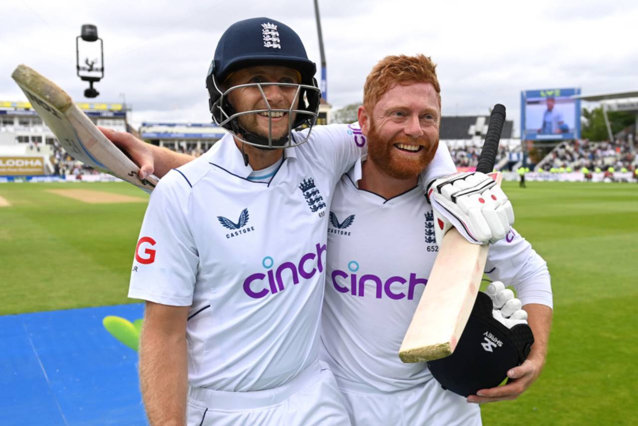 Joe Root and Jonny Bairstow are all smiles after their match-winning partnership, England vs India, 5th Test, Birmingham, 5th day, July 5, 2022