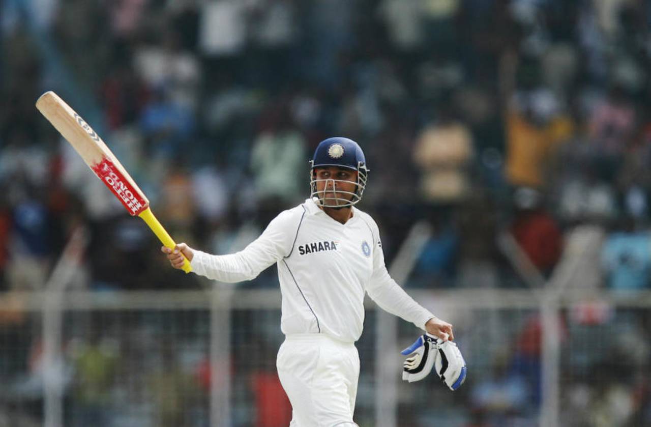 Virender Sehwag acknowledges the applause after his monumental 319 came to an end, India v South Africa, 1st Test, Chennai, 4th day, March 29, 2008 