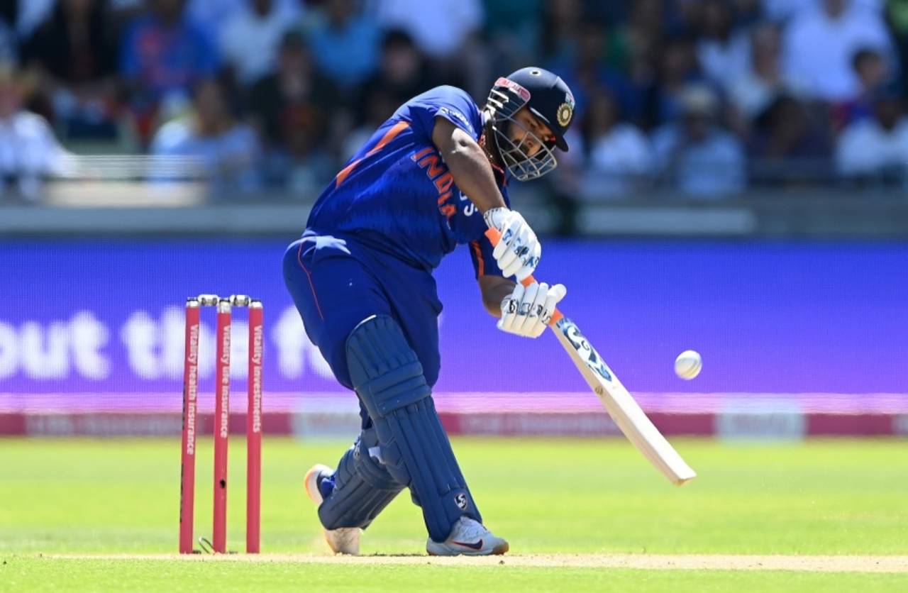 Rishabh Pant, sent to open, took on the English bowling early in the innings, England vs India, 2nd men's T20I, Birmingham, July 9, 2022