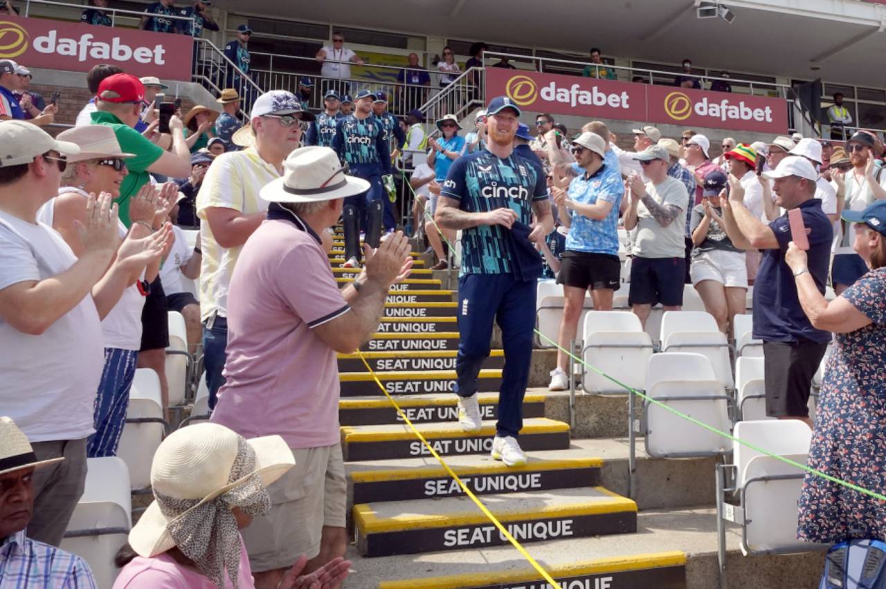 Fans give Ben Stokes a standing ovation as he makes his way out for his final England ODI appearance, England vs South Africa, 1st ODI, Chester-le-Street, July 19, 2022
