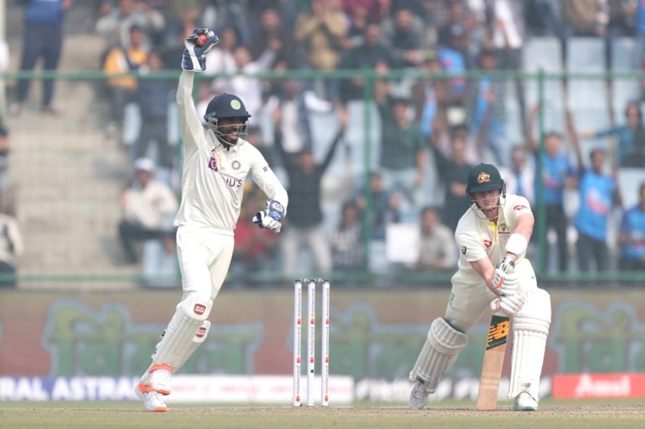 KS Bharat held on to a low chance to send back Steven Smith in the first innings in Delhi&nbsp;&nbsp;&bull;&nbsp;&nbsp;BCCI