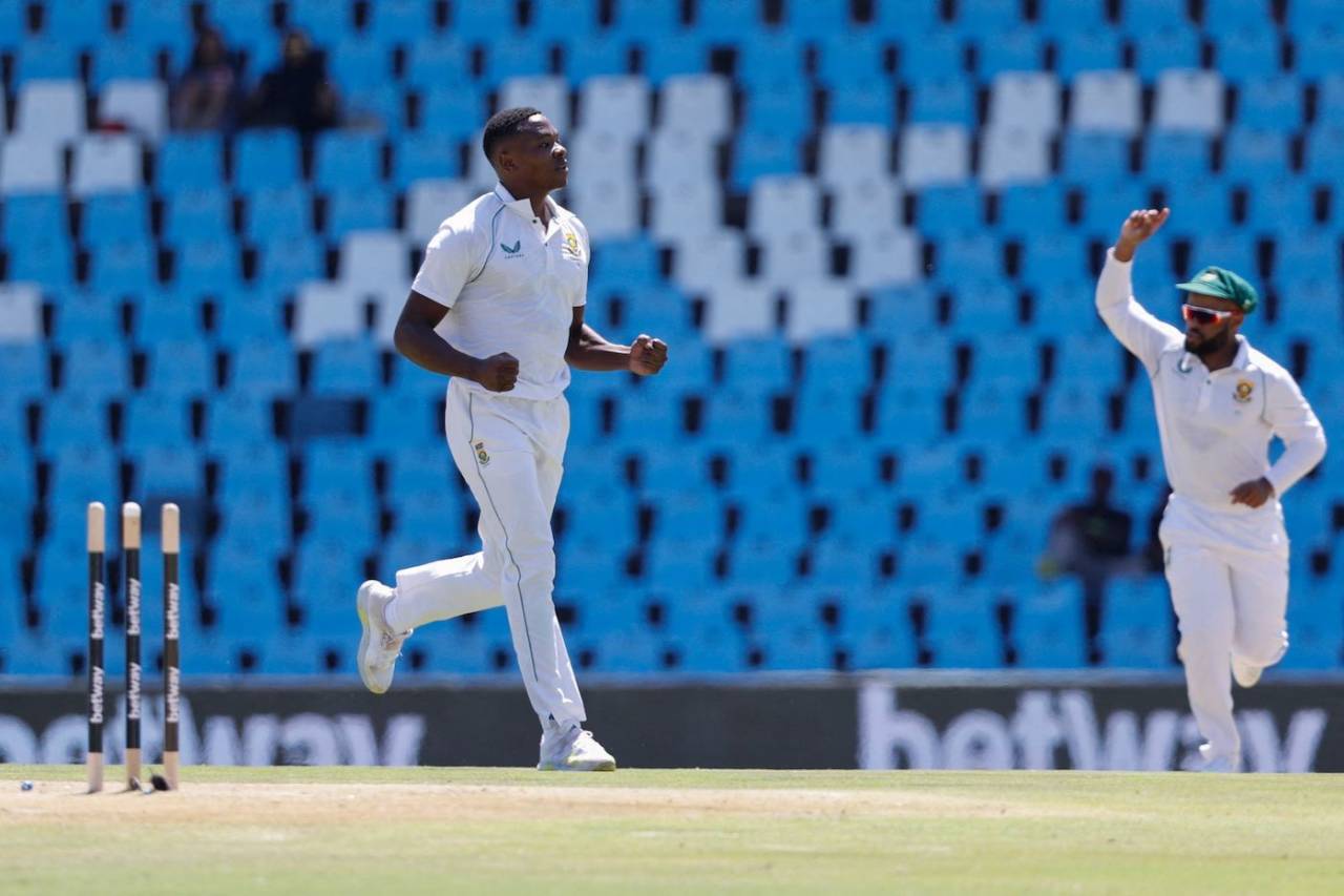 Kagiso Rabada celebrates with Temba Bavuma in the background, South Africa vs West Indies, 1st Test, Centurion, 2nd day, March 1, 2023

