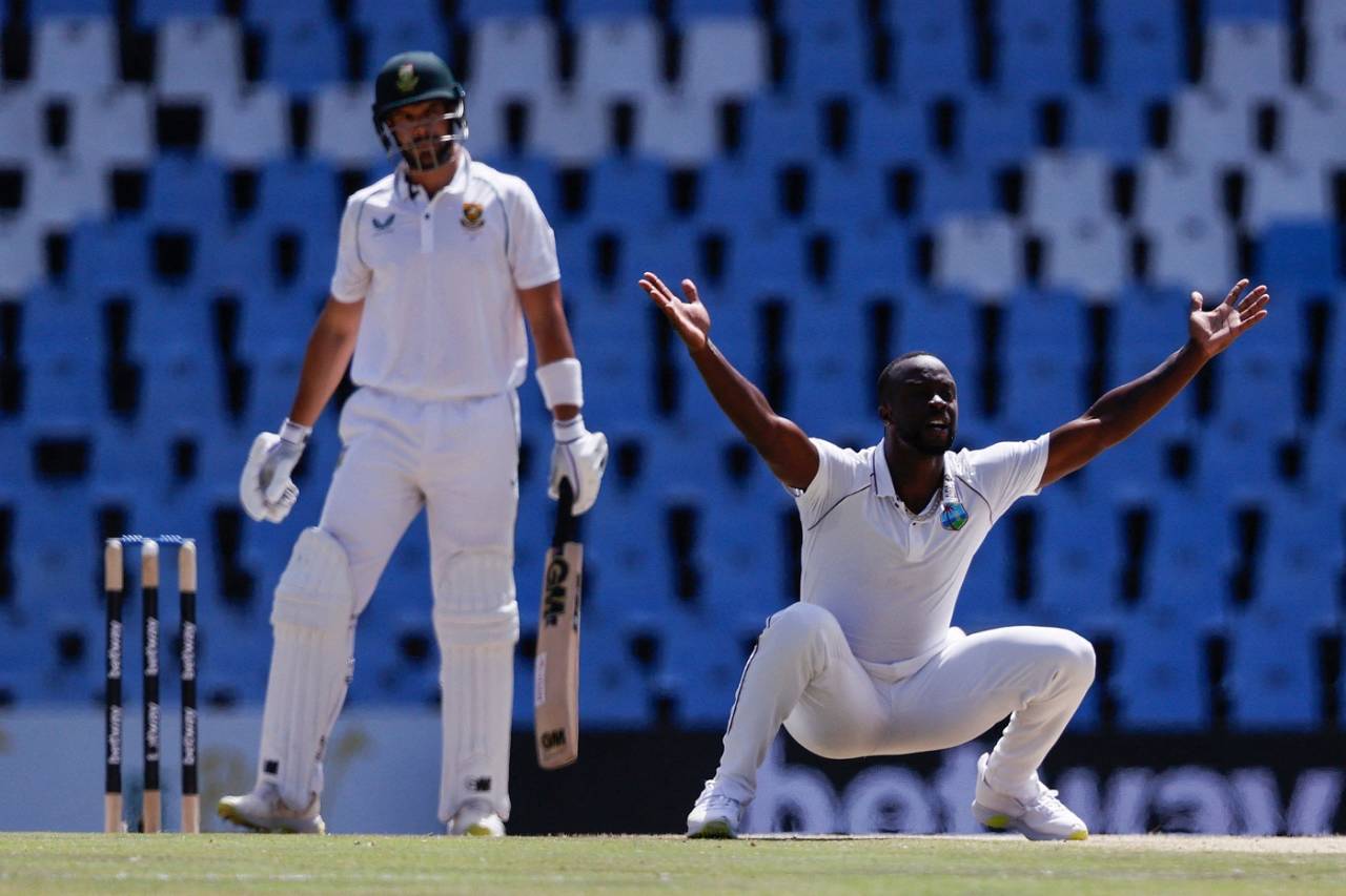 Kemar Roach appeals successfully for the wicket of Aiden Markram, South Africa vs West Indies, 1st Test, Centurion, 3rd day, March 2, 2023
