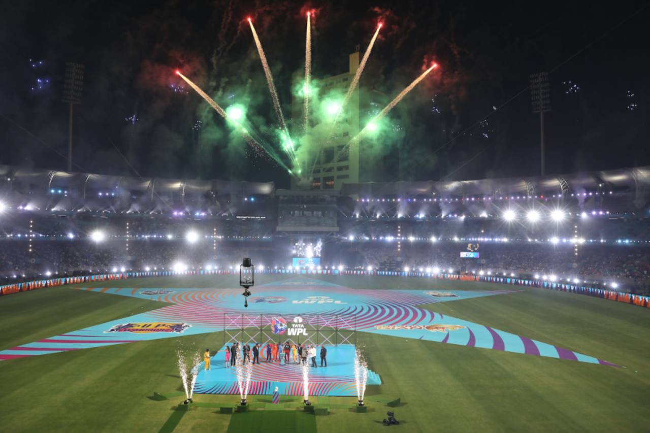 Fireworks go up after the opening ceremony, Gujarat Giants vs Mumbai Indians, Women's Premier League 2023, Mumbai, March 4, 2023
