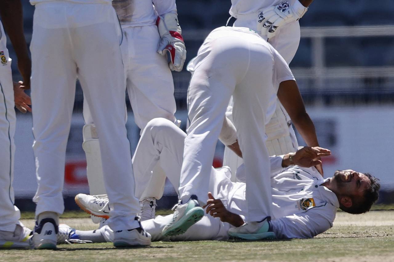 Keshav Maharaj injured himself celebrating a wicket&nbsp;&nbsp;&bull;&nbsp;&nbsp;AFP/Getty Images