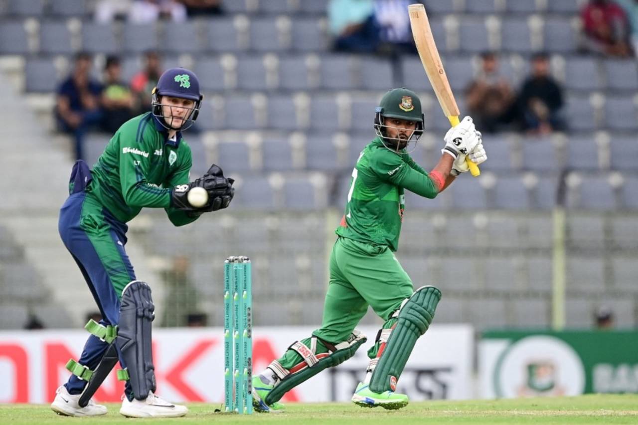 Towhid Hridoy slaps at the ball, Bangladesh vs Ireland, 2nd ODI, Sylhet, March 20, 2023