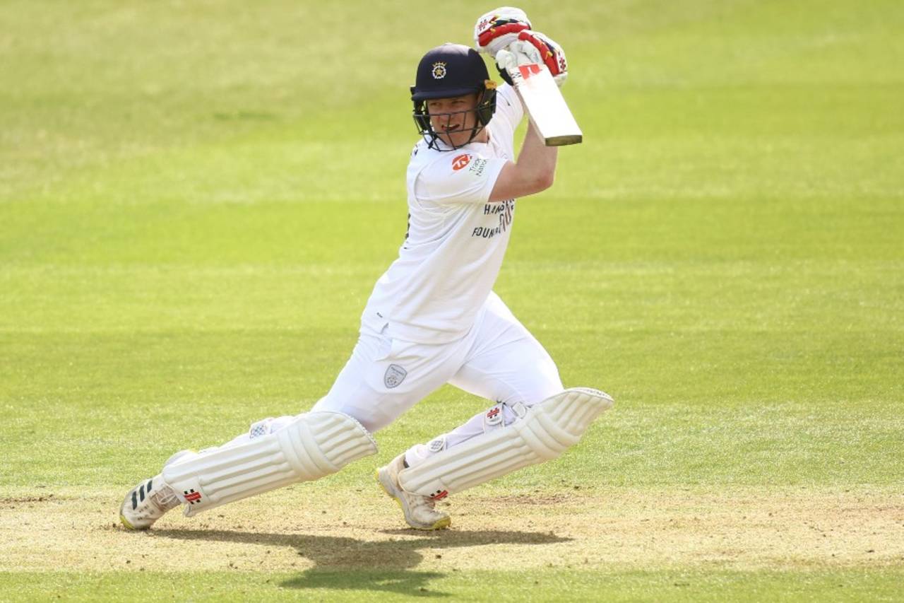 Hampshire's Ben Brown drives on his way to 95 as Hampshire post 258 in their first innings against Surrey 