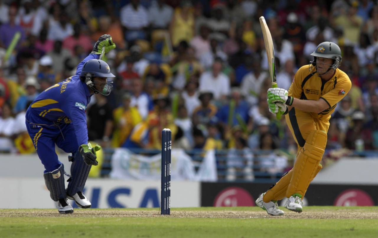 Adam Gilchrist plays behind the wicket, Australia v Sri Lanka, World Cup final, Barbados, April 28, 2007