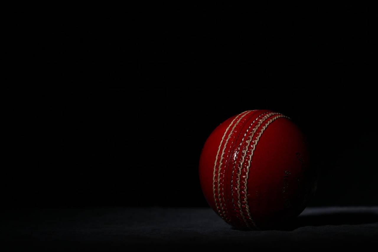 A studio shot of a cricket ball with its seam displayed, October 20, 2012