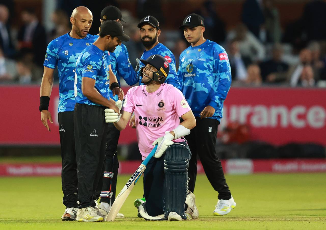 Stephen Eskinazi was on the losing side despite finishing 94 not out, Middlesex vs Sussex, Vitality Blast, Lord's, June 8, 2023