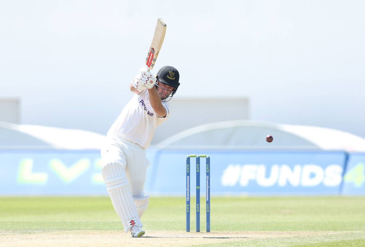 Tom Haines drives on his way to 91, Sussex vs Worcestershire, County Championship, Division Two, Hove, June 13, 2023