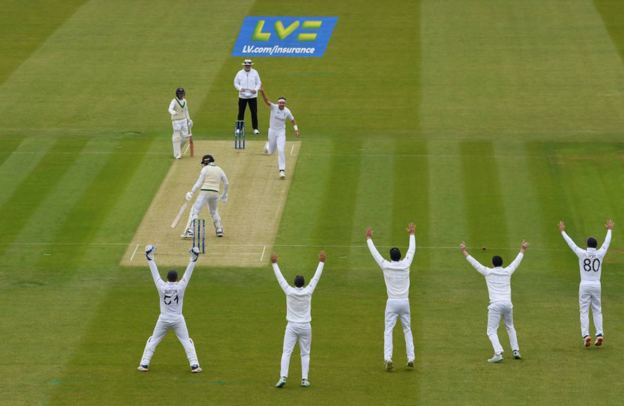 The first celebrappeal of the English Test summer: Stuart Broad traps PJ Moor lbw, England vs Ireland, only Test, Lord's, 1st day, June 1, 2023