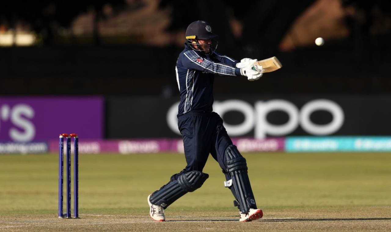Michael Leask struck some lusty blows in his attacking innings, Ireland vs Scotland, ICC Men's World Cup Qualifier, Bulawayo, June 21, 2023
