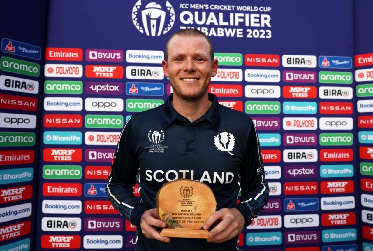 Michael Leask was named the Player of the Match for his unbeaten 91, Ireland vs Scotland, ICC Men's World Cup Qualifier, Bulawayo, June 21, 2023