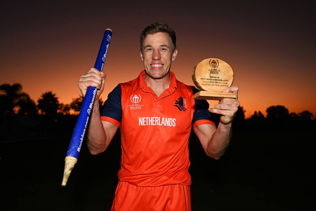 Logan van Beek could finally afford a smile at the end of it all, Netherlands vs West Indies, ICC World Cup Qualifier, Harare, June 26, 2023