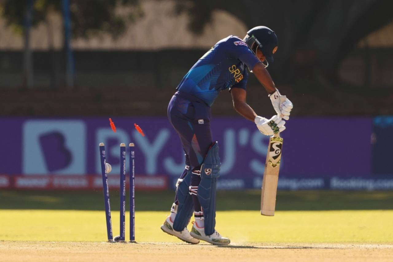 Dimuth Karunaratne fell early after Sri Lanka were sent into bat, Scotland vs Sri Lanka, ICC World Cup Qualifier, Bulawayo, June 27, 2023