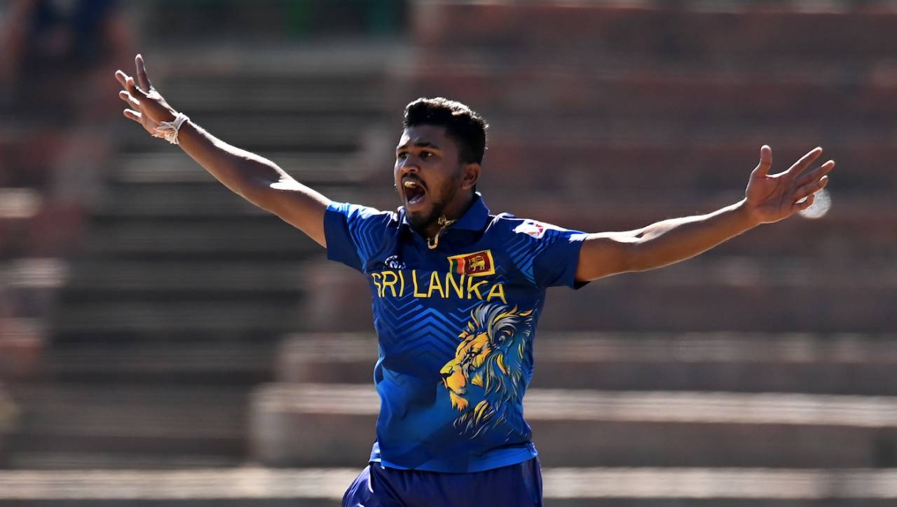 Dilshan Madushanka struck with his first ball of the game, Netherlands vs Sri Lanka, Super Six, ODI World Cup qualifier, Bulawayo, June 30, 2023
