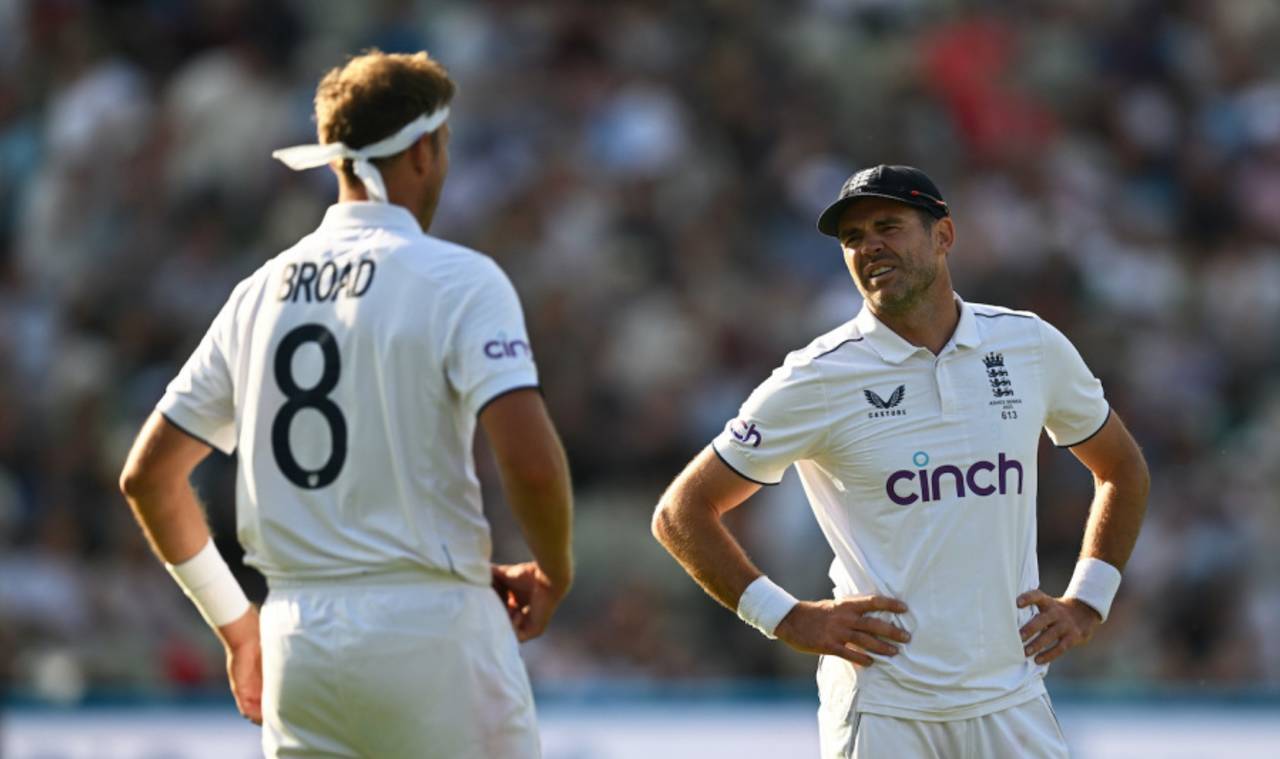 Stuart Broad and James Anderson have a chat, England vs Australia, 1st Ashes Test, 4th day, Edgbaston, June 19, 2023