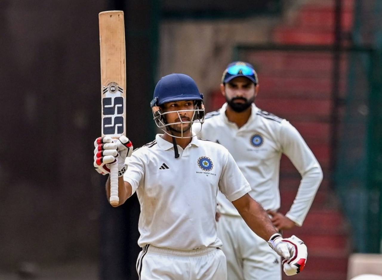Mayank Agarwal brings up his second half-century of the match, North Zone vs South Zone, semi-final, 4th day, Duleep Trophy, Bengaluru, July 8, 2023
