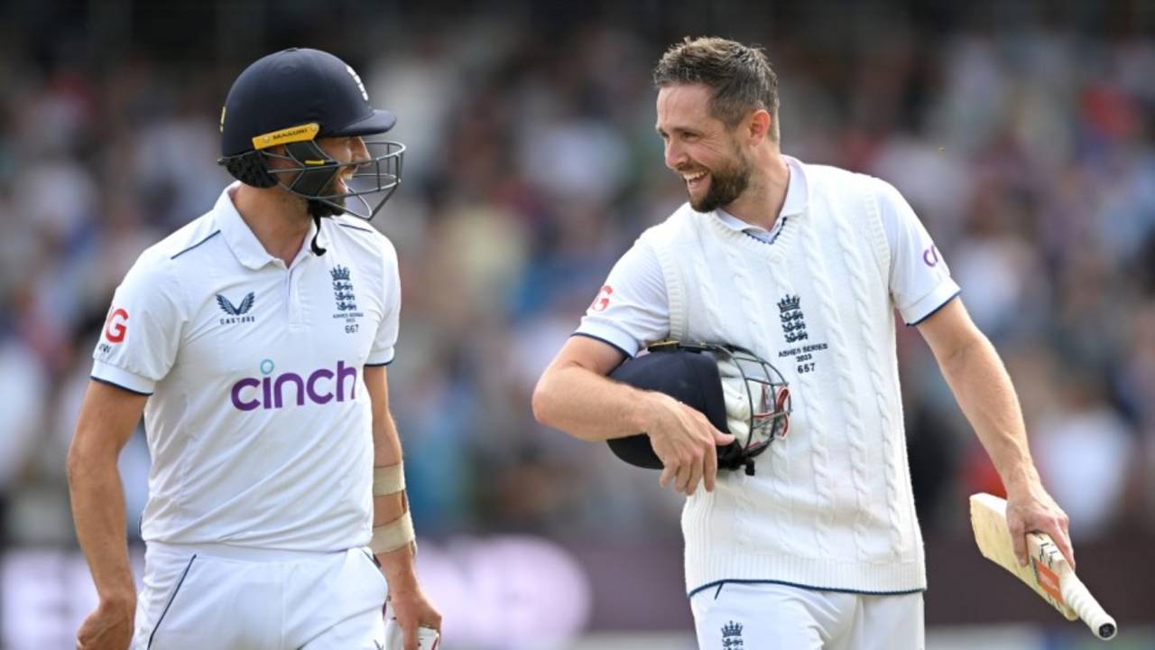 Mark Wood and Chris Woakes leave the field after victory in the third Test at Headingley, England vs Australia, 3rd Test, 4th day, Headingley, July 9, 2023