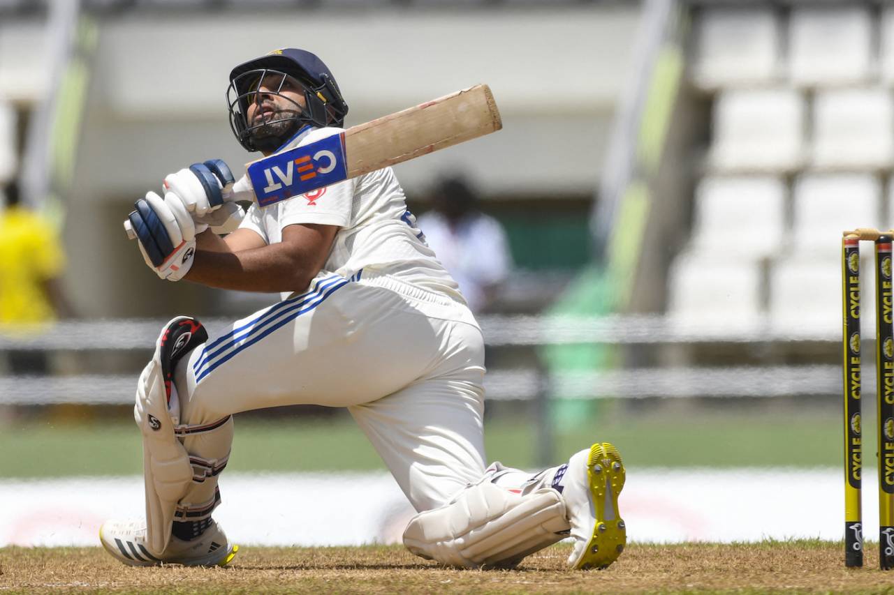 Rohit Sharma plays a slog sweep, West Indies vs India, 1st Test, Dominica, 2nd day, July 13, 2023