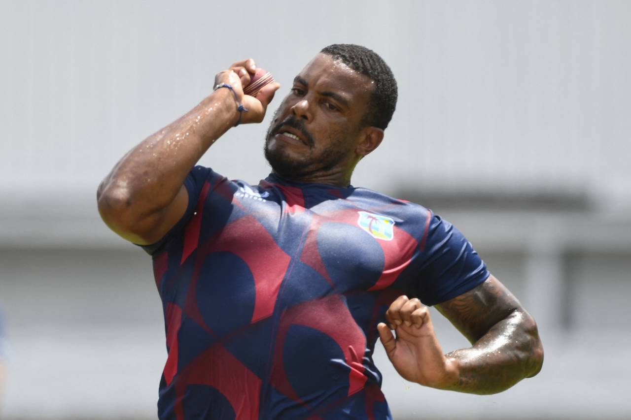 Shannon Gabriel sweats it out in the nets, Port-of-Spain, July 19, 2023