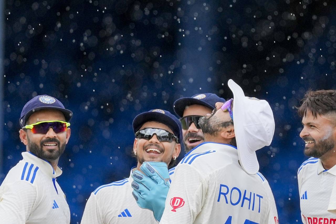 India celebrate Kirk McKenzie's wicket as rain breaks, West Indies vs India, 2nd Test, Trinidad, 3rd day, July 22, 2023
