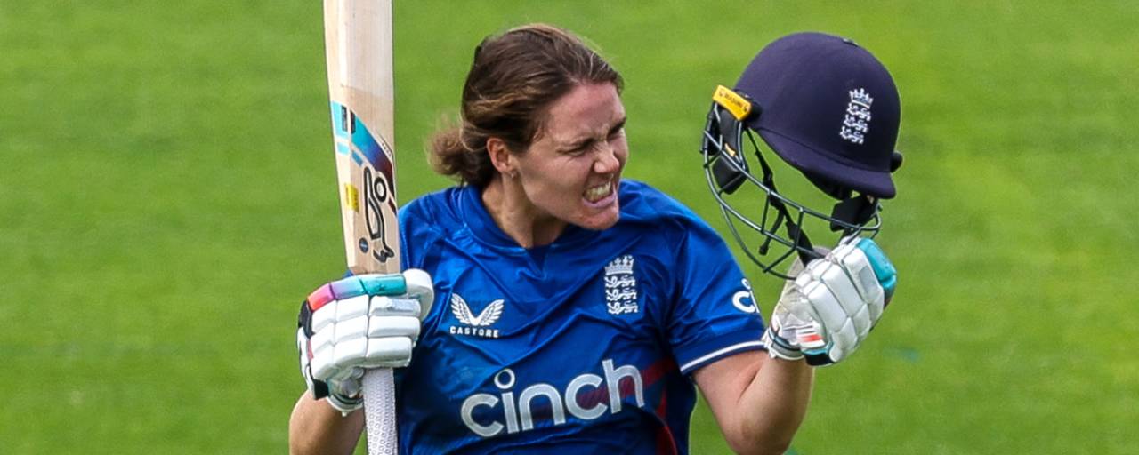 Nat Sciver-Brunt celebrates after scoring her second century of the women's Ashes ODIs&nbsp;&nbsp;&bull;&nbsp;&nbsp;PA Photos/Getty Images
