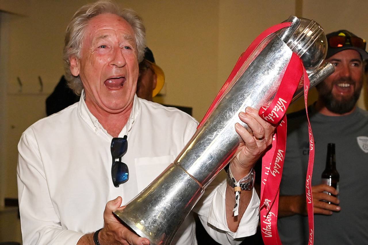 Hampshire chairman Rod Bransgrove celebrates with the Blast trophy, Vitality T20 Blast final, Lancashire vs Hampshire, July 16, 2022