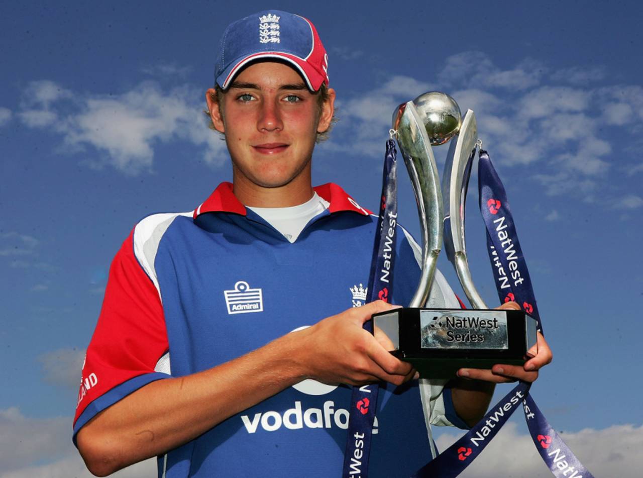 Stuart Broad poses with the NatWest Trophy, August 27, 2006
