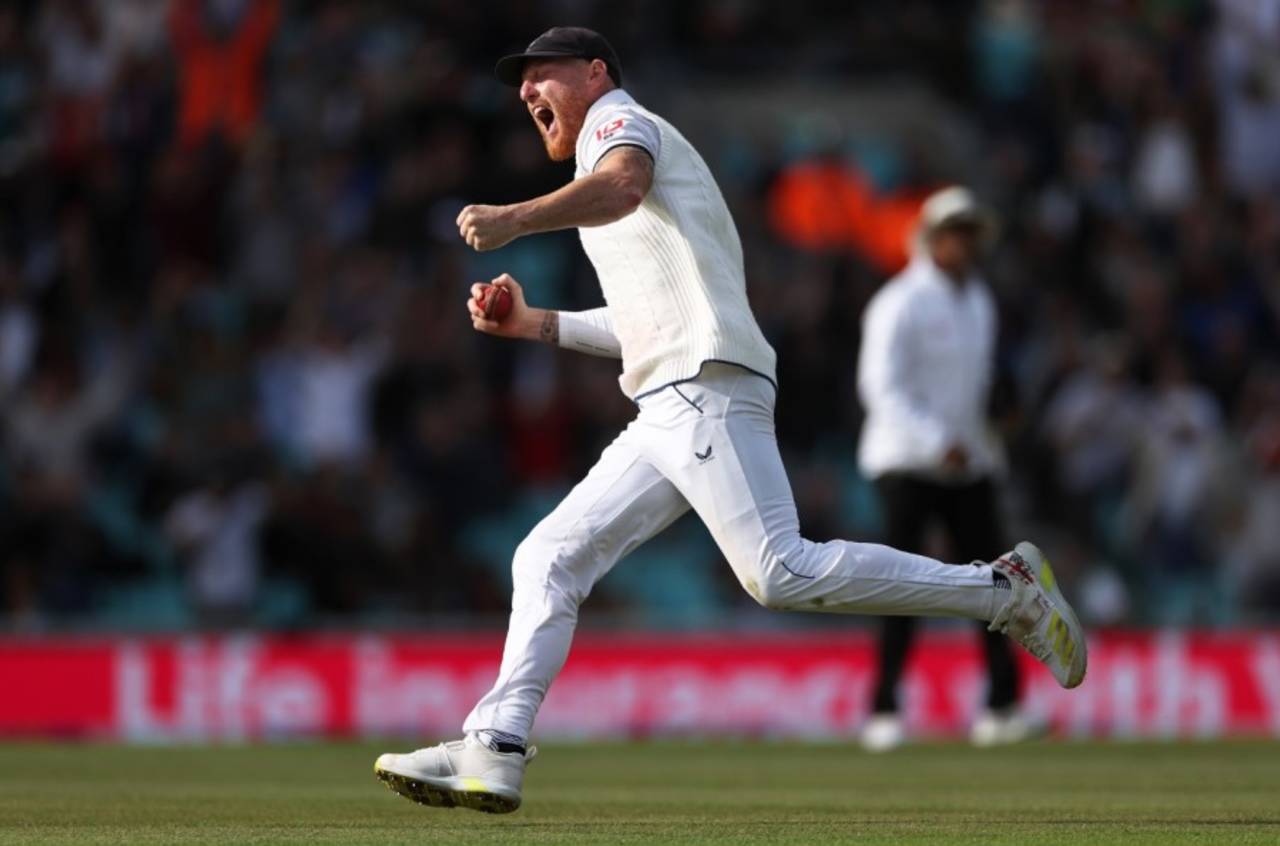 Ben Stokes celebrates catching Pat Cummins, England vs Australia, 5th men's Ashes Test, The Oval, 5th day, July 31, 2023