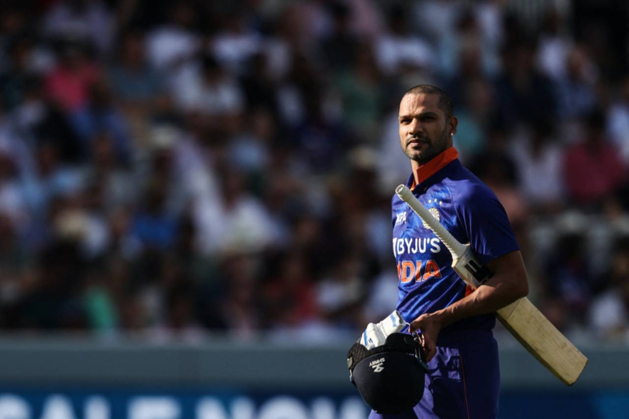 Shikhar Dhawan walks off after being dismissed for nine, England vs India, 1st ODI, The Oval, London, July 14, 2022