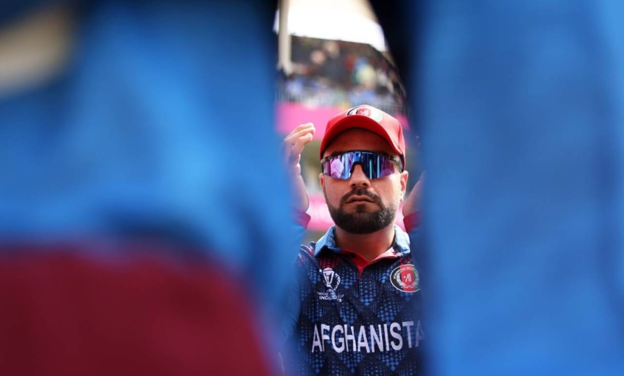 Rashid Khan during the Afghanistan team huddle, Pakistan vs Afghanistan, Men's World Cup 2023, Chennai, October 23, 2023