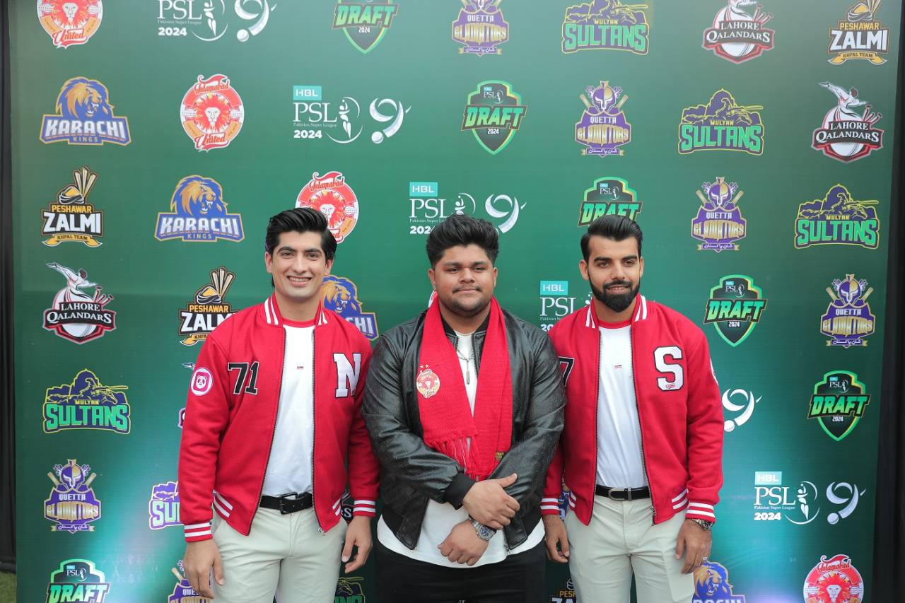 Naseem Shah, Shadab Khan and Azam Khan arrive for the PSL draft in Lahore, Lahore, December 13, 2023
