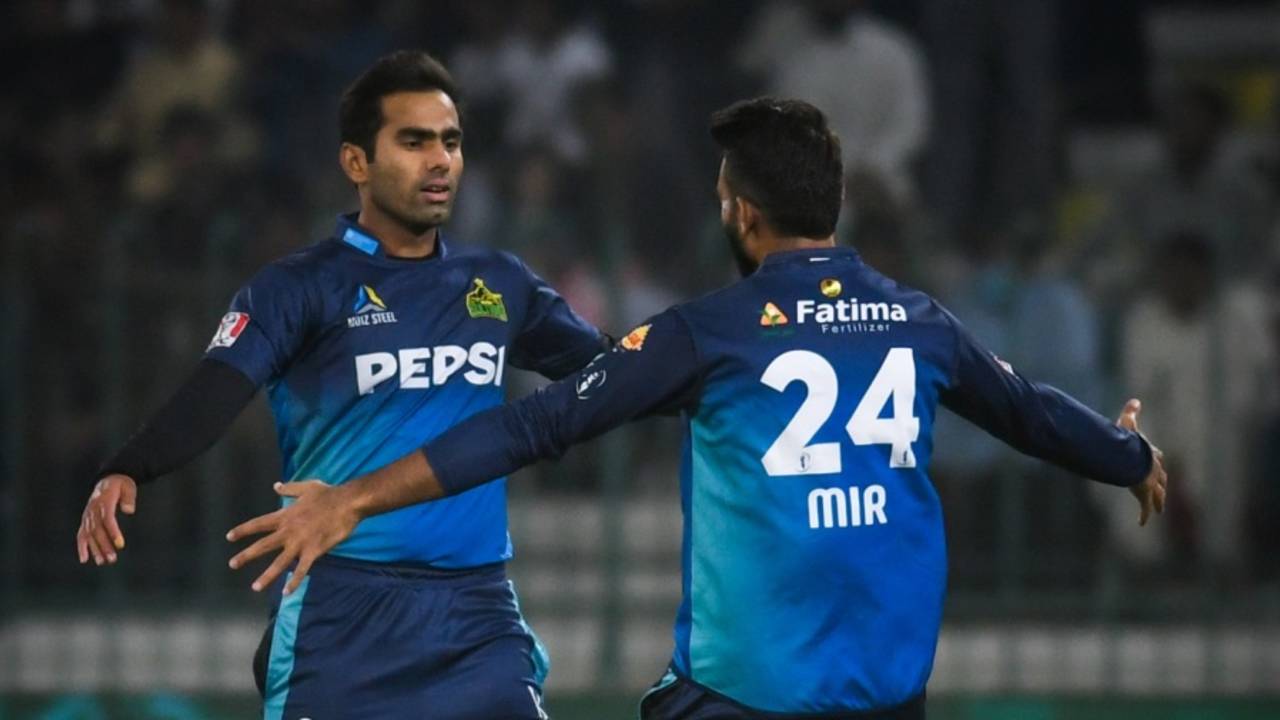 Mohammad Rizwan and Shaheen Shah Afridi at the toss, Multan Sultans vs Lahore Qalandars, Pakistan Super League, Multan, February 21, 2024