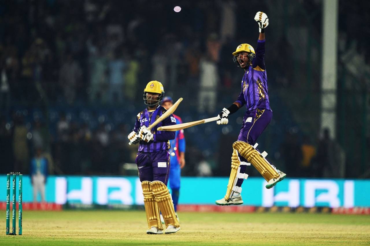Sherfane Rutherford and Akeal Hosein pulled off a last-ball win&nbsp;&nbsp;&bull;&nbsp;&nbsp;AFP/Getty Images