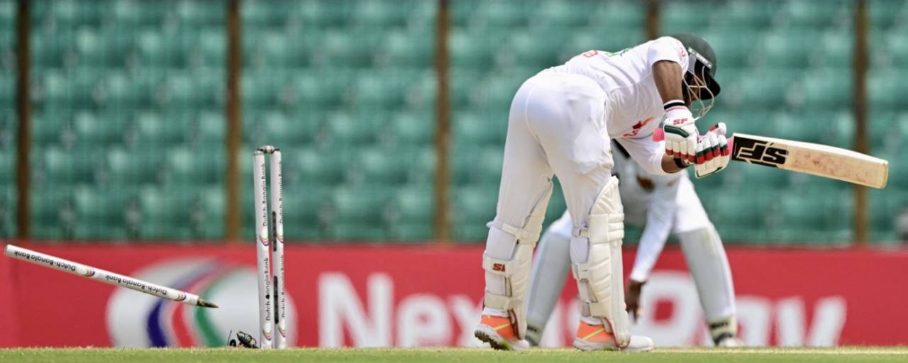 Zakir Hasan is bowled, Bangladesh vs Sri Lanka, 2nd Test, Chattogram, 3rd day, April 1, 2024