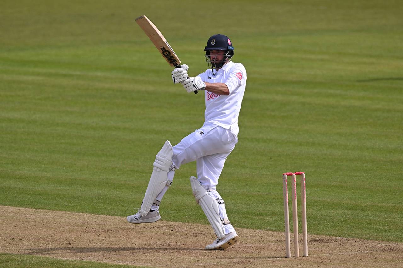 James Vince pulls during his innings of 56, Hampshire vs Lancashire, County Championship, Division One, Utilita Bowl, April 12, 2024