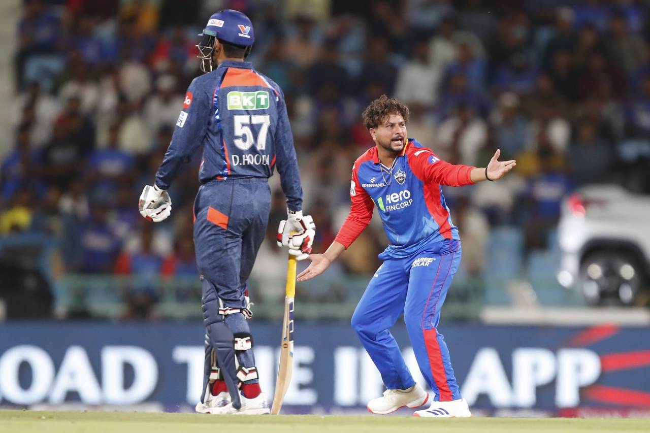 Kuldeep Yadav appeals for the wicket of KL Rahul, Lucknow Super Giants vs Delhi Capitals, IPL 2024, Lucknow, April 12, 2024