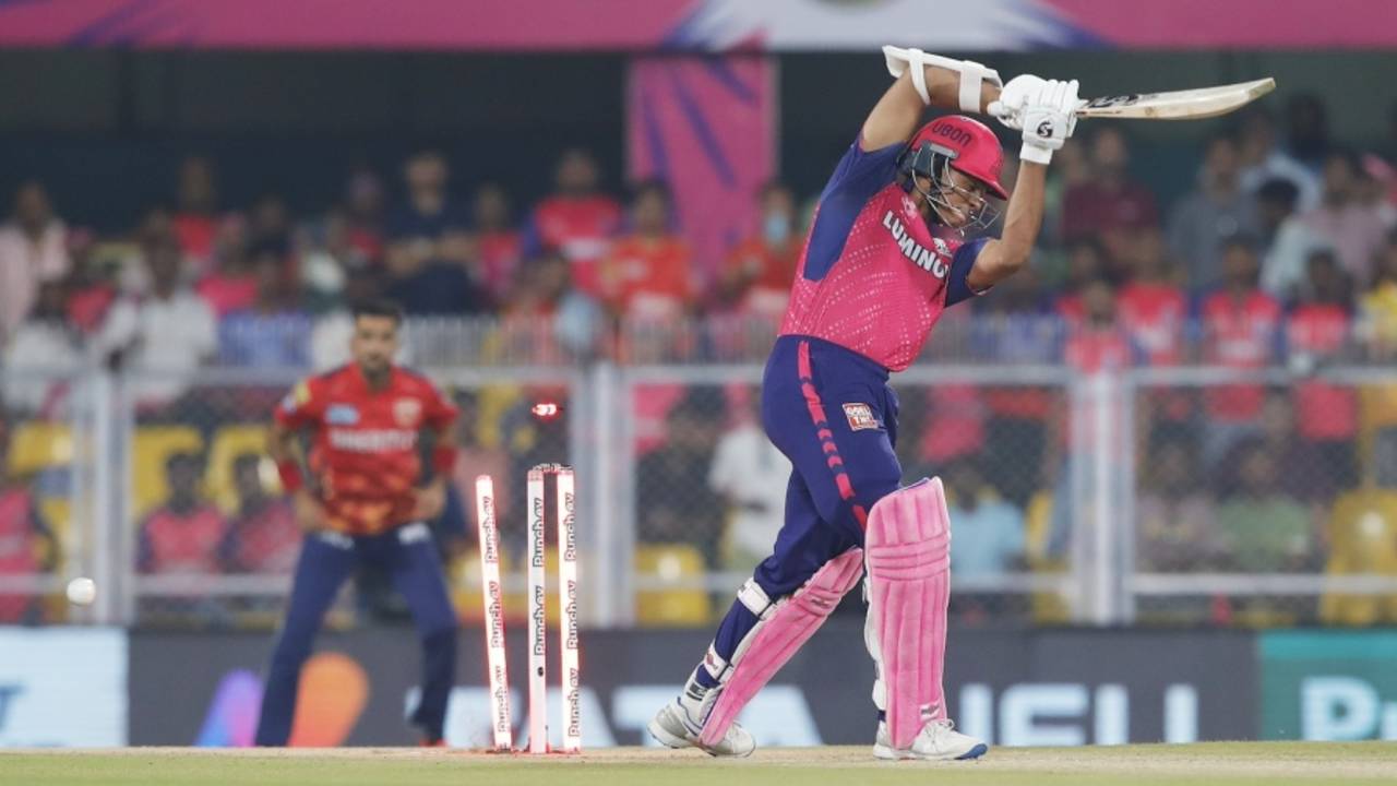 Yashasvi Jaiswal inside edged on to his stumps, Rajasthan Royals vs Punjab Kings, IPL 2024, Guwahati, May 15, 2024