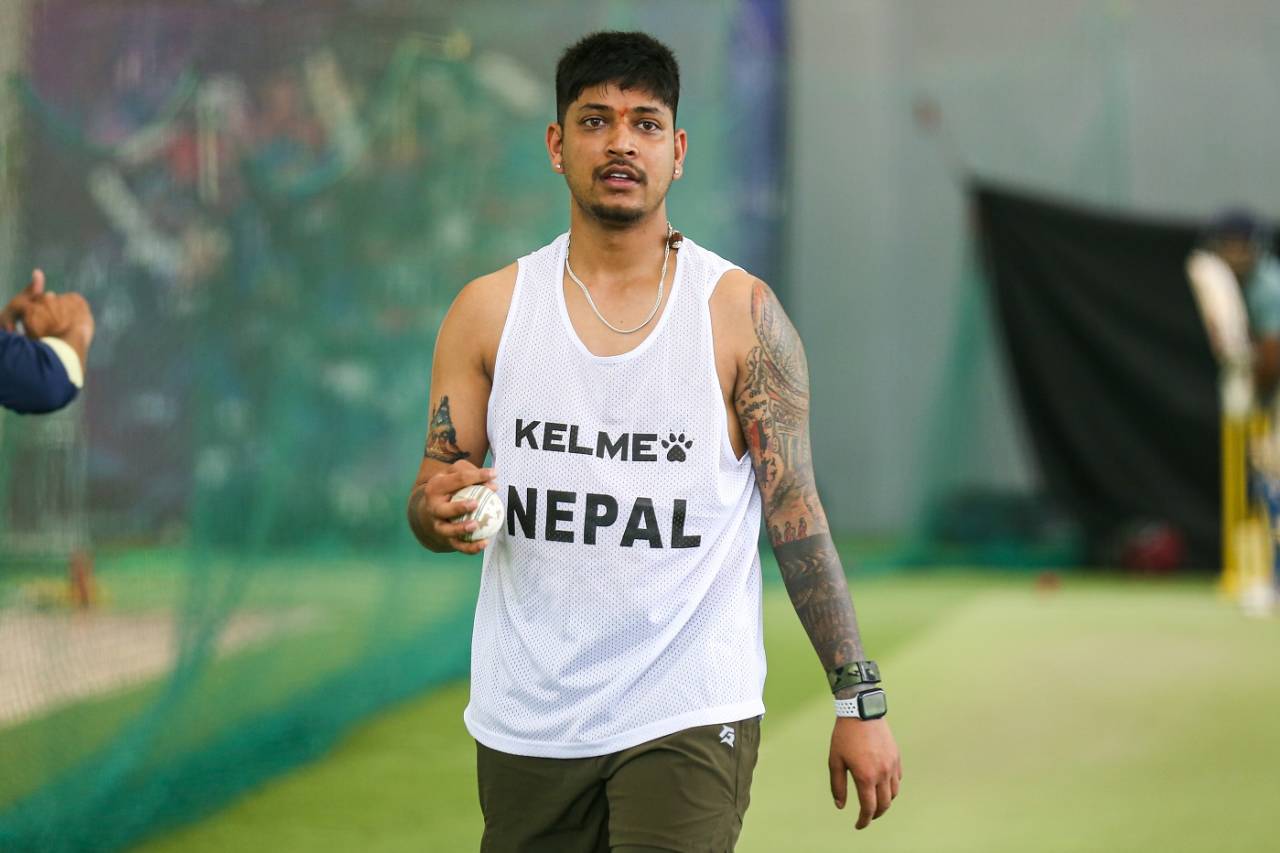 Sandeep Lamichhane gets ready for a bowling session, Kathmandu, May 18, 2024