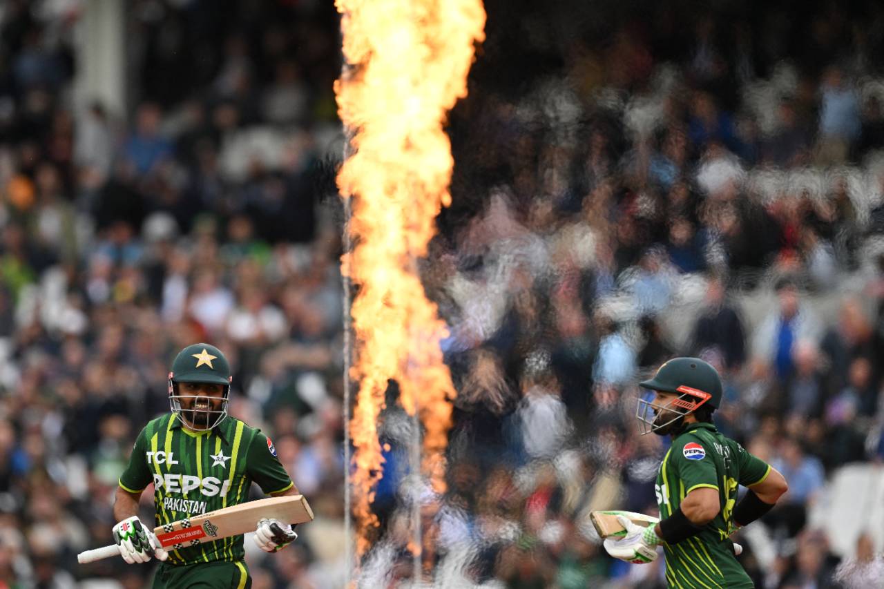 Babar Azam and Mohammad Rizwan come out to bat at The Oval, England vs Pakistan, 4th T20I, The Oval, May 30, 2024