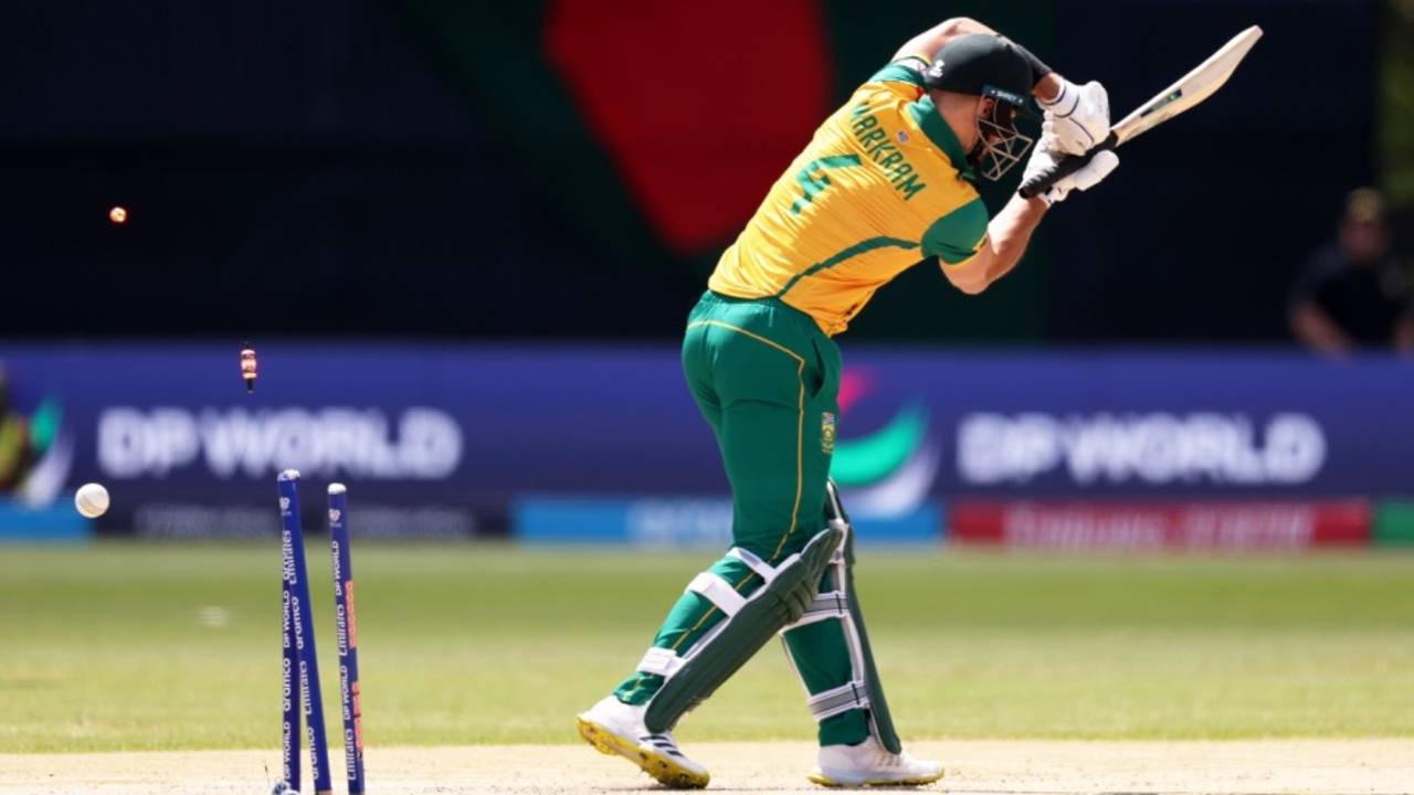 Aiden Markram is bowled, Bangladesh vs South Africa, T20 World Cup 2024, New York, June 10, 2024