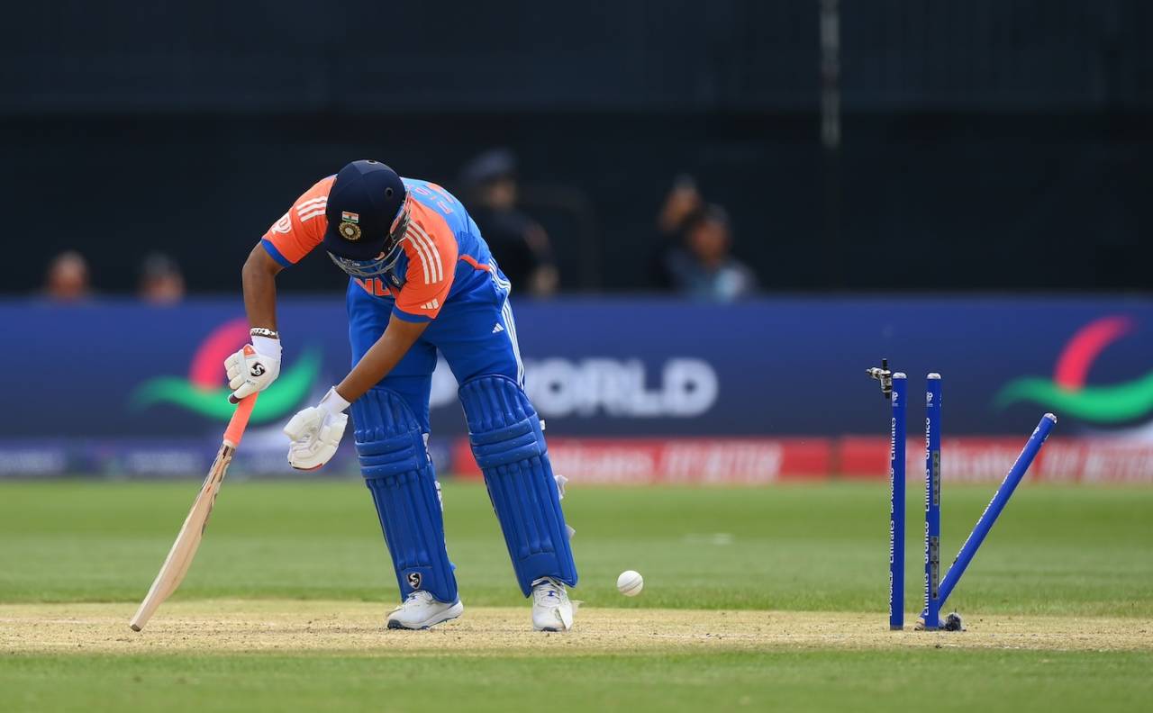 Rishabh Pant's stumps are knocked out by Ali Khan, USA vs India, T20 World Cup 2024, New York, June 12, 2024