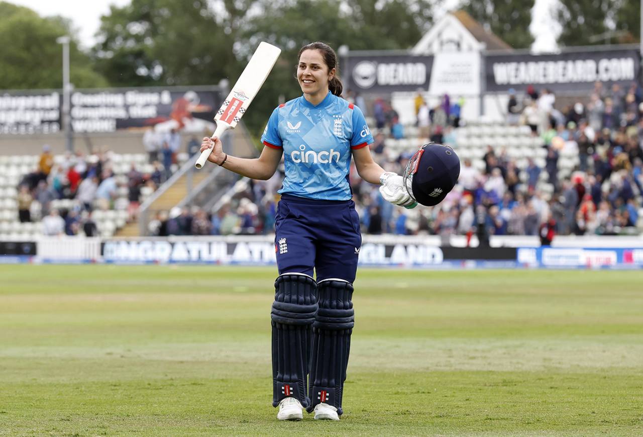 Maia Bouchier walks off after her unbeaten 100 secured victory, England vs New Zealand, 2nd Women's ODI, Worcester, June 30, 2024