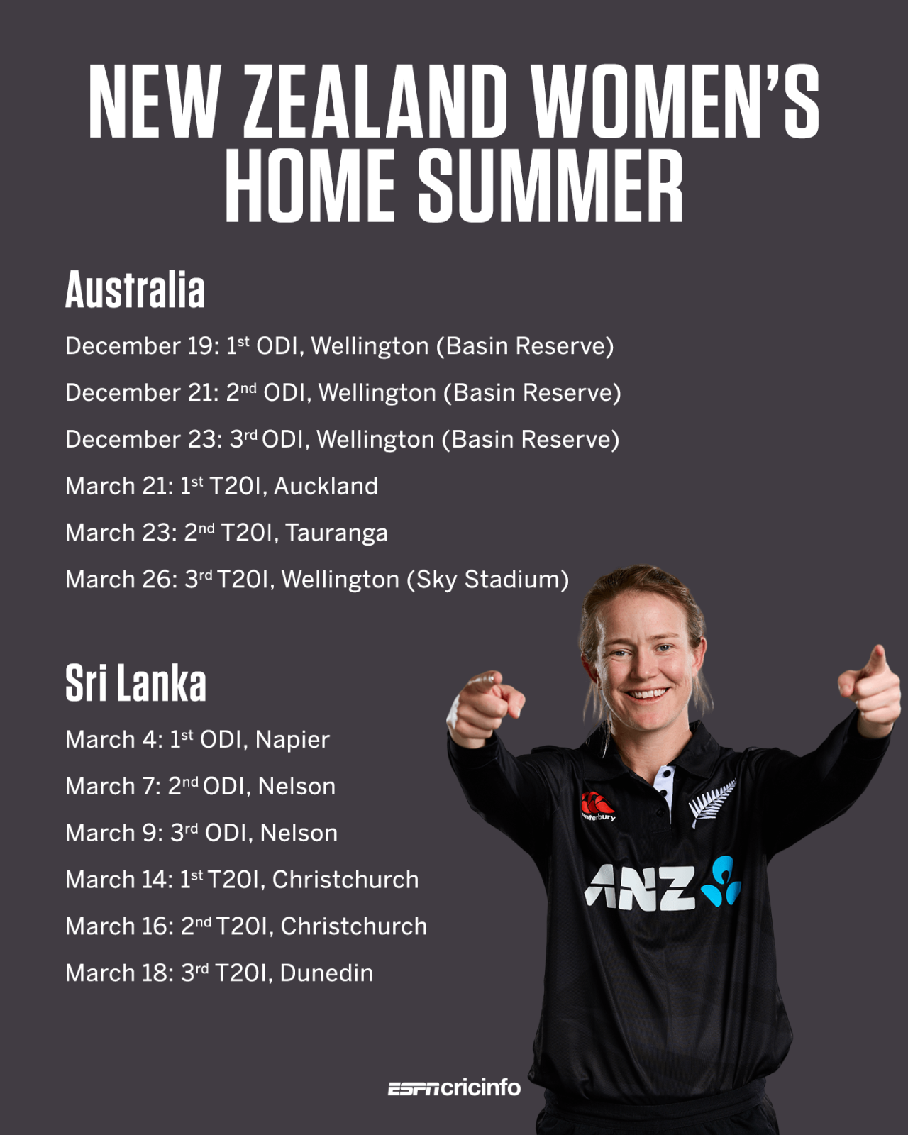 NZ women's home schedule 2024-25 graphic