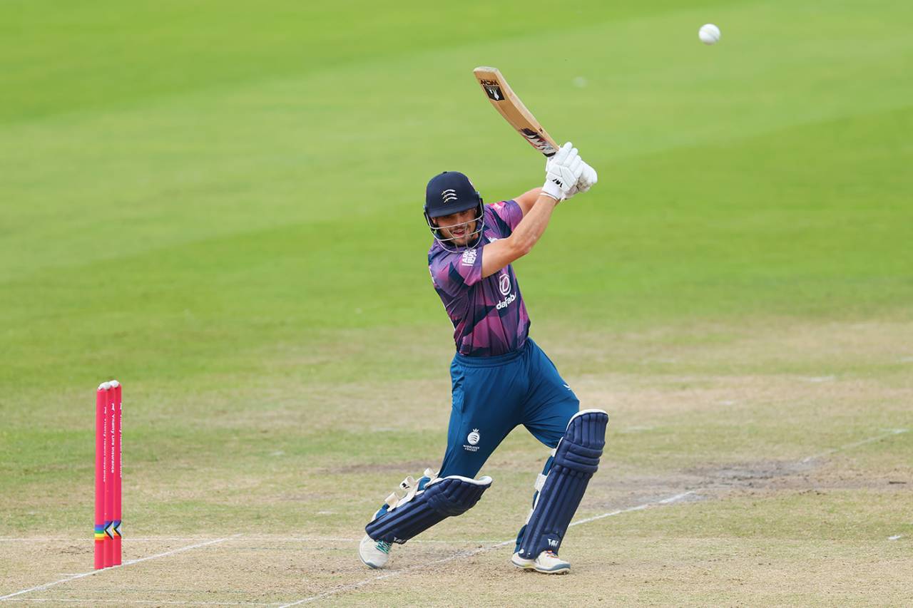 Joe Cracknell crashes one away over the off side, Gloucestershire vs Middlesex, Vitality Blast, Cheltenham, July 11, 2024