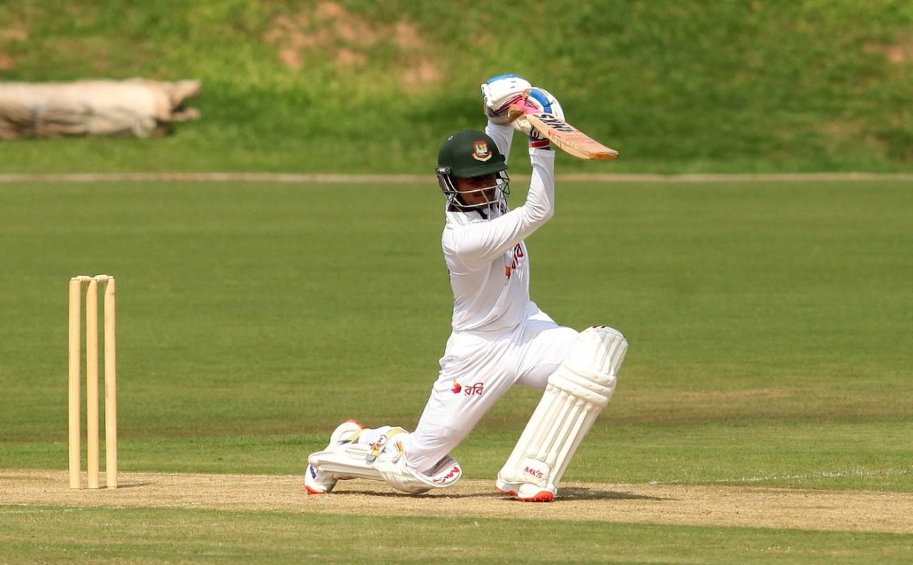 Mahmudul Hasan Joy cuts a pretty picture as he plays a cover drive, Pakistan A vs Bangladesh A, 1st four-day game, Islamabad, 1st day, August 13, 2024