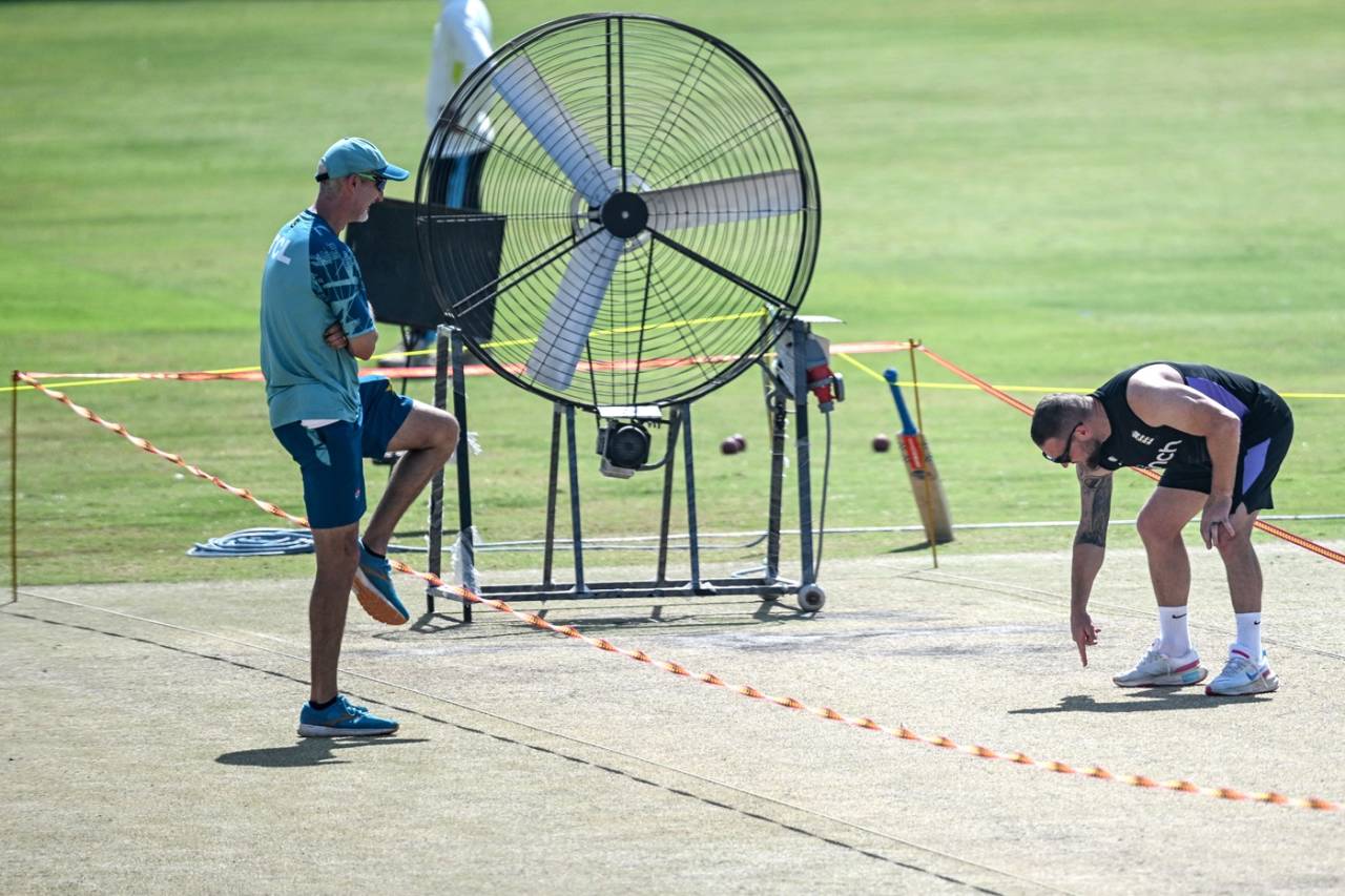 Jason Gillespie and Brendon McCullum take a look at the pitch, Pakistan vs England, Multan, October 13, 2024