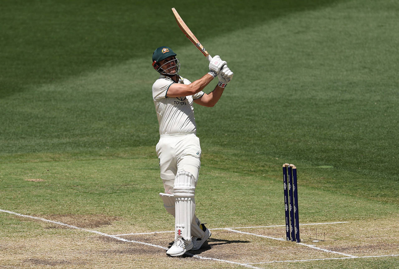 Mitchell Marsh sends one over the leg side with typical power, Australia vs India, 1st Test, 4th day, Optus Stadium, November 25, 2024